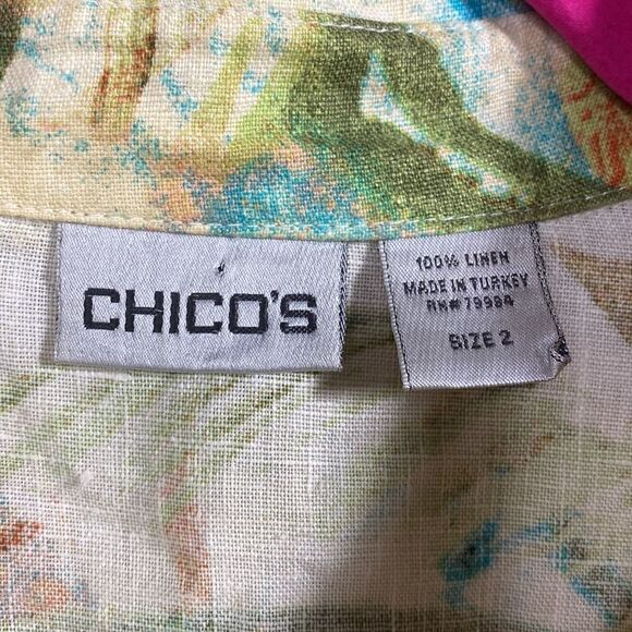 Vintage Chicos 100% Linen Tropical Snap Button Shirt Size L Coastal Grandma 90s - Picture 6 of 16